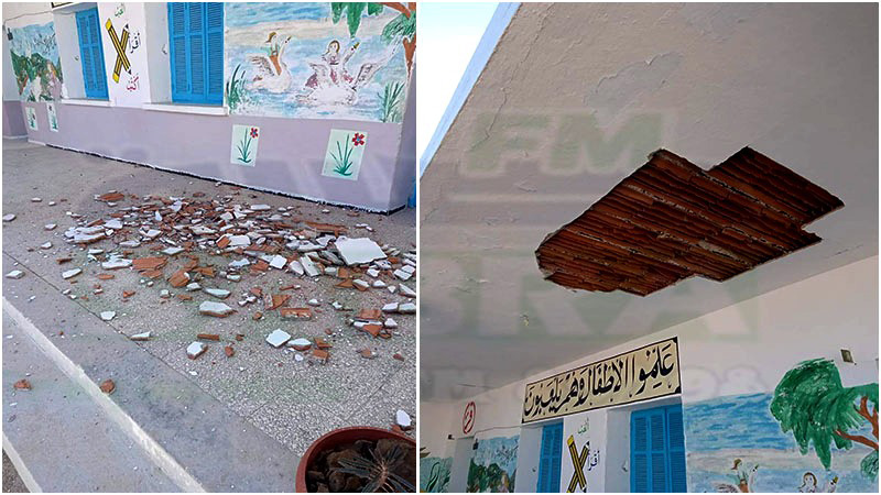 سقوط جزء من سقف قاعة بإحدى المدارس في الشبيكة