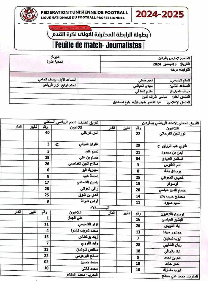 usbguerdene . essahel . feuille du match