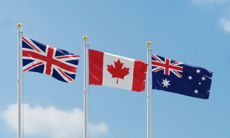 drapeaux Australie Canada Grande bretagne