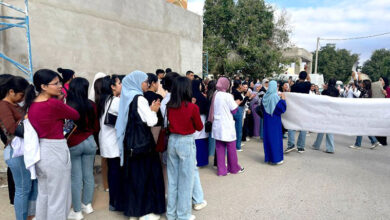 Étudiants de l'Institut supérieur des sciences sociales et de l'éducation de Gafsa. Manifestation.