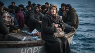 une veille femme au bord d'un bateau d'immigration clandestine entre la Tunisie et l'italie
