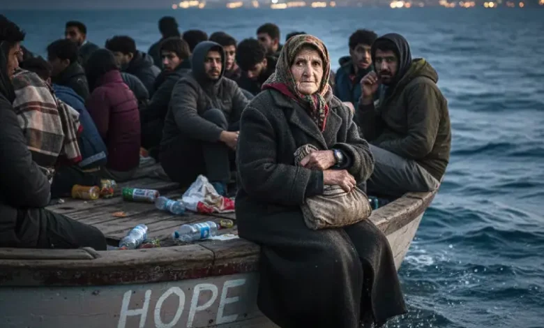 une veille femme au bord d'un bateau d'immigration clandestine entre la Tunisie et l'italie