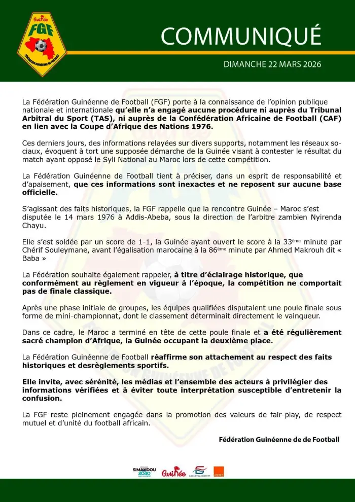 La Guinée demande que le Maroc soit déchu de son titre de champion d'Afrique des Nations 1976… La vérité