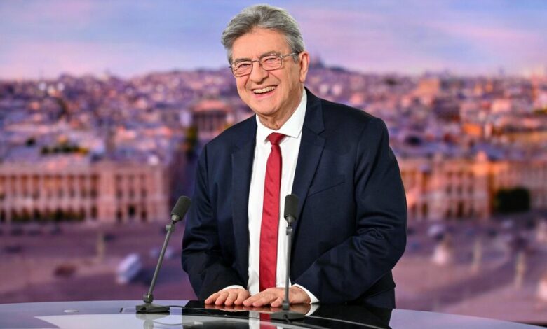 La France Insoumise (LFI) leader Jean-Luc Melenchon poses ahead of an interview on the French TV channel TF1's evening news program where he announced his candidacy for the 2027 French presidential election, in Boulogne-Billancourt, outside Paris, on May 3, 2026. (Photo by Julie SEBADELHA / AFP)