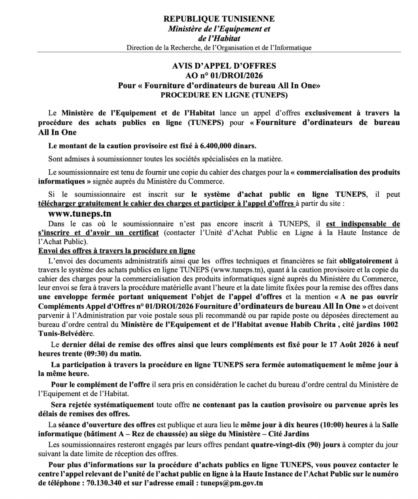 TEX AVIS MINISTERE Equipement NEW