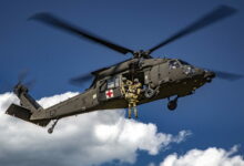 USAARL's UH-60M Black Hawk helicopter performing dynamic hoist operations