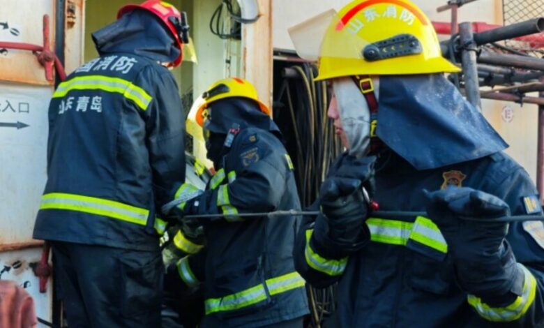 a fire broke out aboard a cargo ship in China, leaving 20 people dead.