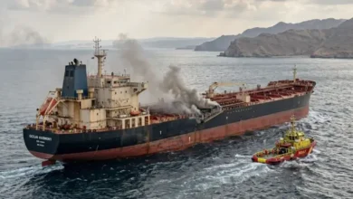 Un navire touché par un projectile non identifié
